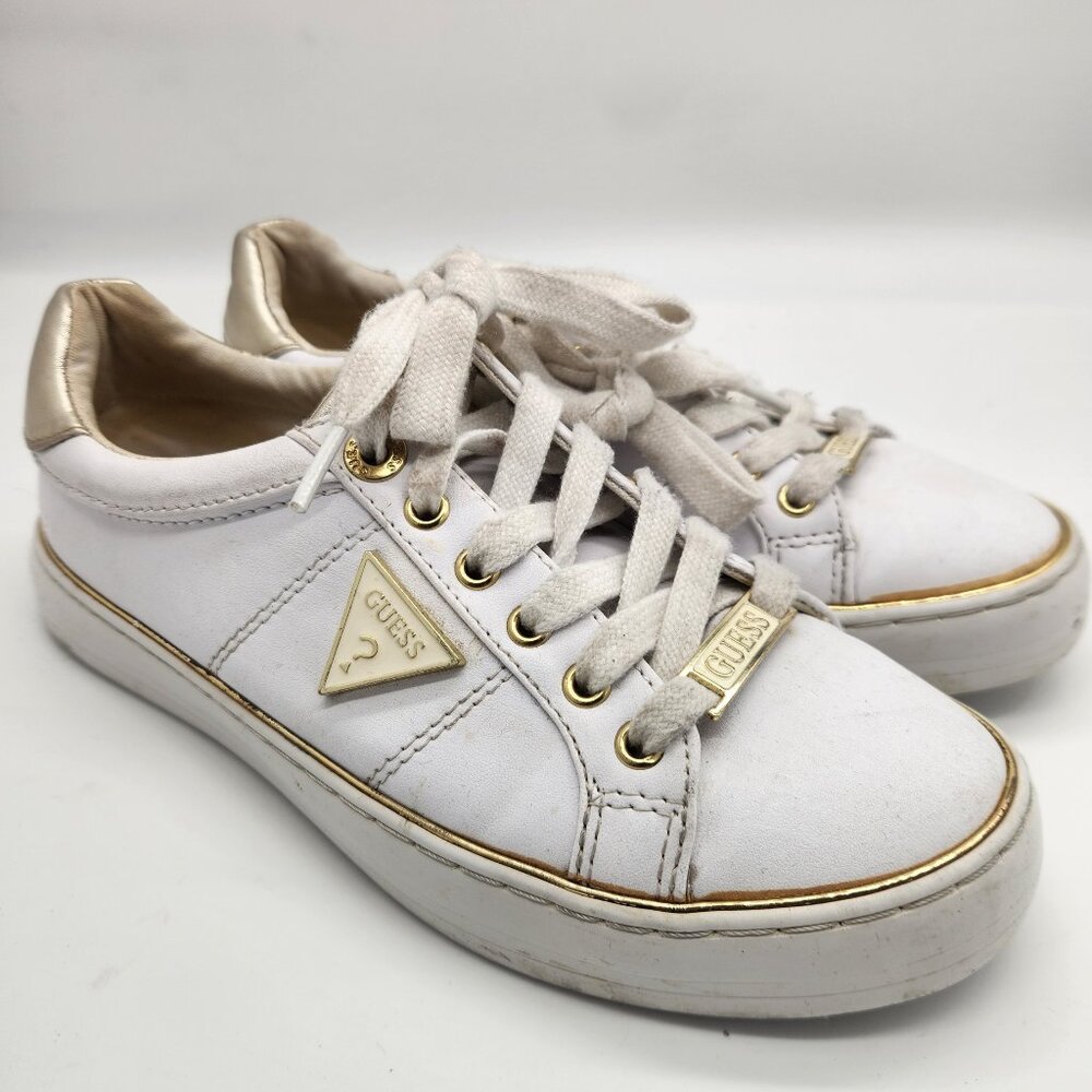 Women's Low Profile Lace-Up Fashion Sneakers White Gold, Size 6M